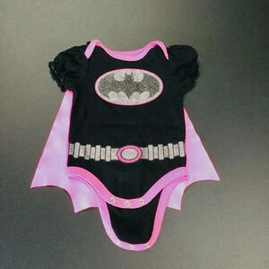 DC Comics Batman Kids Black Pink Glitter Logo Cape Romper‎ Costume 0-3M